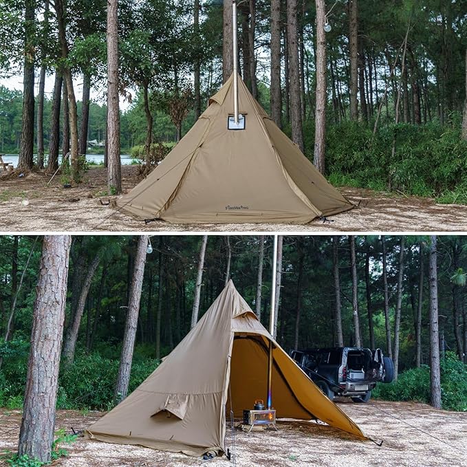 FIREHIKING Camping Hot Tent 2-4 Person Teepee Tent with Stove Jack for Backpacking Hunting 11'6 x 6'11 | with Stove Jack for Backpacking Hunting