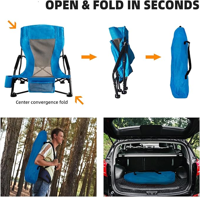 Folding Camping Chair - Lightweight Portable Beach Chair with Cup Holder Heavy Duty 300lbs Capacity Lawn Chair for Outdoor Camping Travel Concert (Light Blue)