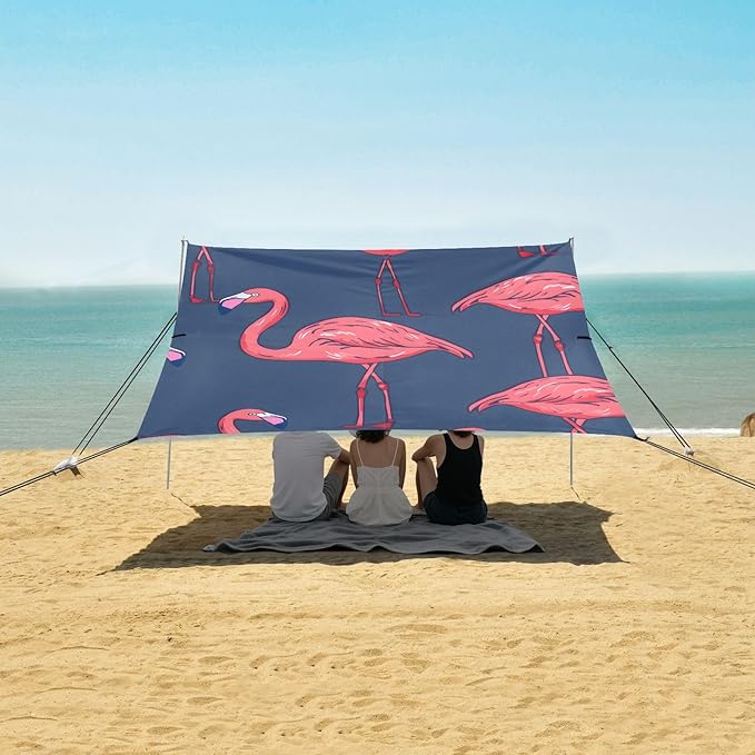 Flamingo Cute Cartoon Camping Sun Shelter Beach Tent Portable Beach Sun Shade Outdoor Canopy for Camping Trips Fishing Picnic