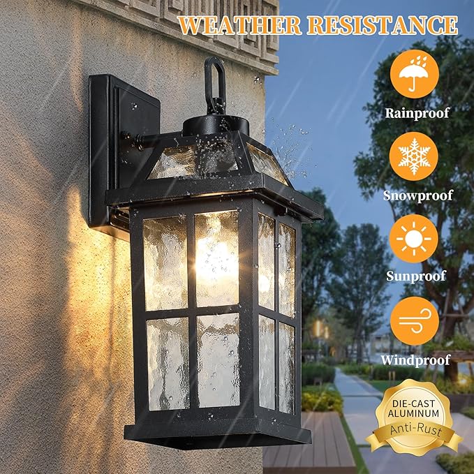 14 '' Outdoor Lights for House 2 Packs Black Exterior Light Fixtures Porch Light Wall Mount Waterproof Sconce Lights Outside Modern Outdoor Lighting Wall Lanterns for House Garage Patio Front Door