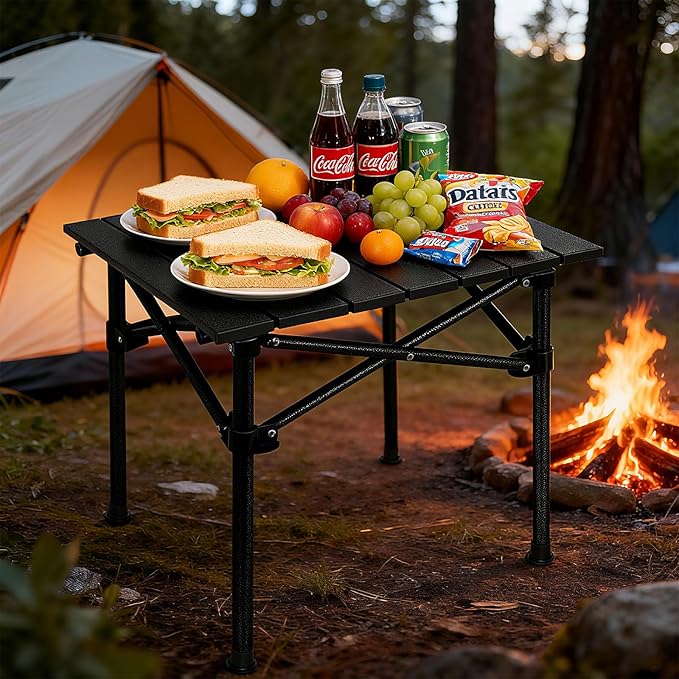 Camping Table Roll up Table2-4 Person Portable Adjustable Height Roll up Aluminum Table with Carry Bag