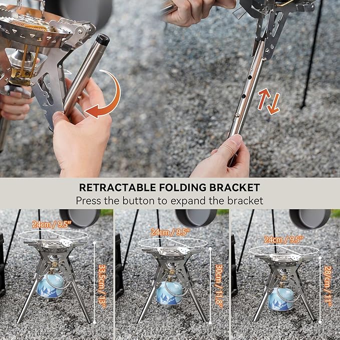 ONLYFIRE OUTDOOR LIVING Portable Camping Stove with Storage Bag Foldable Propane Gas Stove Multi-fuel Camp Stove for Patio Cooking Hiking Picnic RV Tailgating Emergency Use Stainless Steel GS350