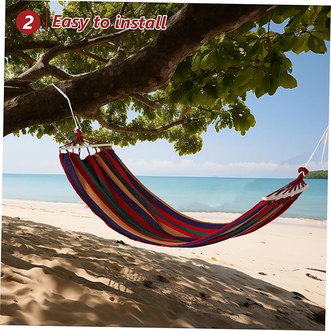 SUPVOX 1set Outdoor Canvas Hammock for Camping Hiking and Travel Portable and Stable Hanging Hammock Thickened Material for Backyard and Garden Use Single Stripe Design