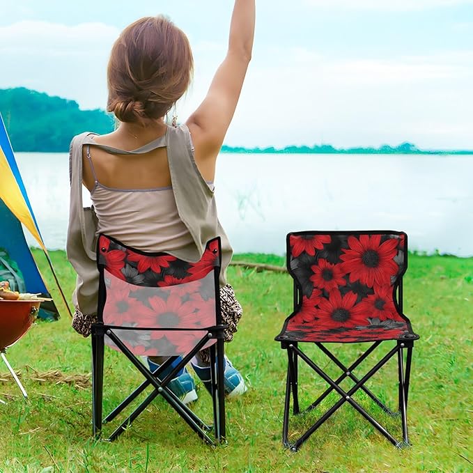 Red and Black Daisies Packable Youth Camping Chair Lightweight Folding Hunting Chair with Carrying Bag