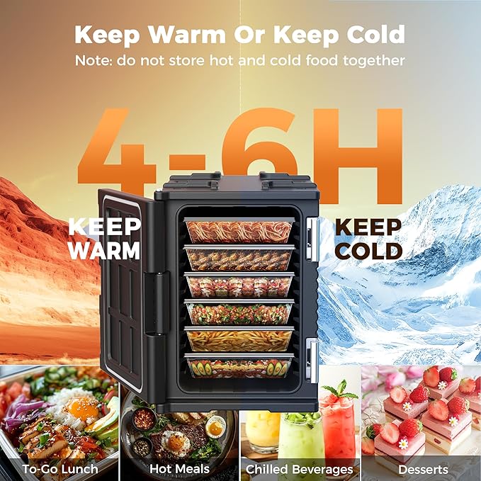 95Qt Non-Electrical Food Warmer with Wheels 304 Stainless Steel Latch Catering Food Warmers for Parties LLDPE Insulated Food Carrier for 6 Full-Size Pans(NOT Included) Hot Boxes for Catering