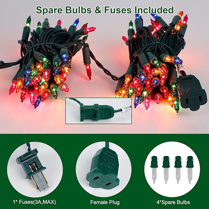 3 Sets Christmas Lights 150 Count 33 FT Each Mini String Lights Green Wire Fairy Lights 120V UL Certified Connectable Xmas Tree Light for Holiday Winter Patio Party Outdoor Decoration Multicolor