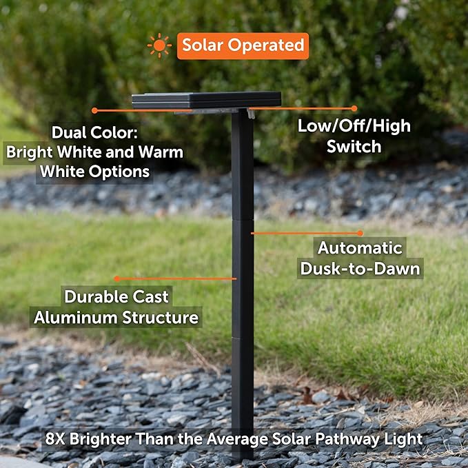 Gama Sonic Contemporary Black Square Solar Garden Light Heavy Duty Cast Aluminum 80 Lumen with Bright White and Warm White LED Options 26.75 in Tall for Sidewalk Pathway 2-Pack 117iP290080
