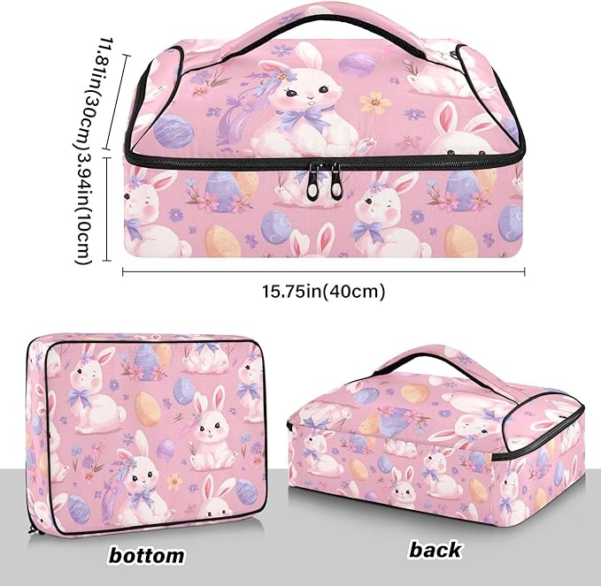 Casserole Carrier Cute RabbitsInsulated Casserole Carrier for Hot or Cold Food Thermal Lunch Tote for Potluck Parties Picnic Beach Fits 9 x 13 Inches Baking Dish