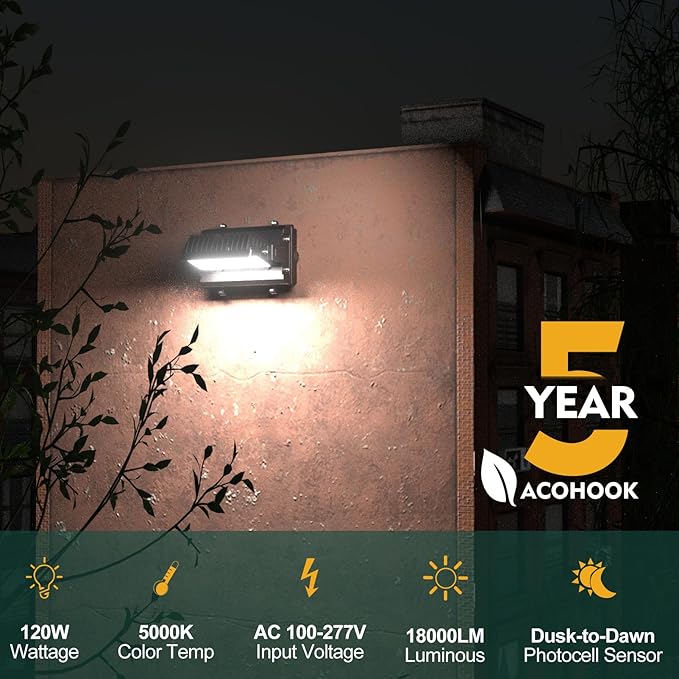 4Pack 120W LED Wall Pack Lights 360° Adjustable Panel with Dusk to Dawn Photocell 18000Lm 5000K Daylight IP65 Waterproof &amp Advanced Heat Dissipation Outdoor Security Lighting