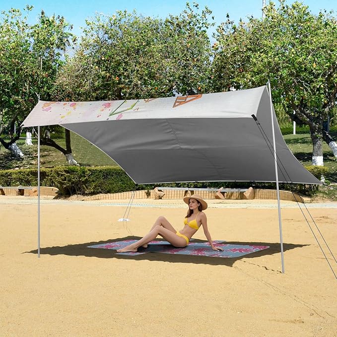 ALAZA Music Note Rainbow Radio Beach Tent Sun Shelter UPF50+ Protection Beach Shade Canopy w/ 4 Sandbags for Outdoor Camping Fishing Backyard Fun Picnic 10x9 ft