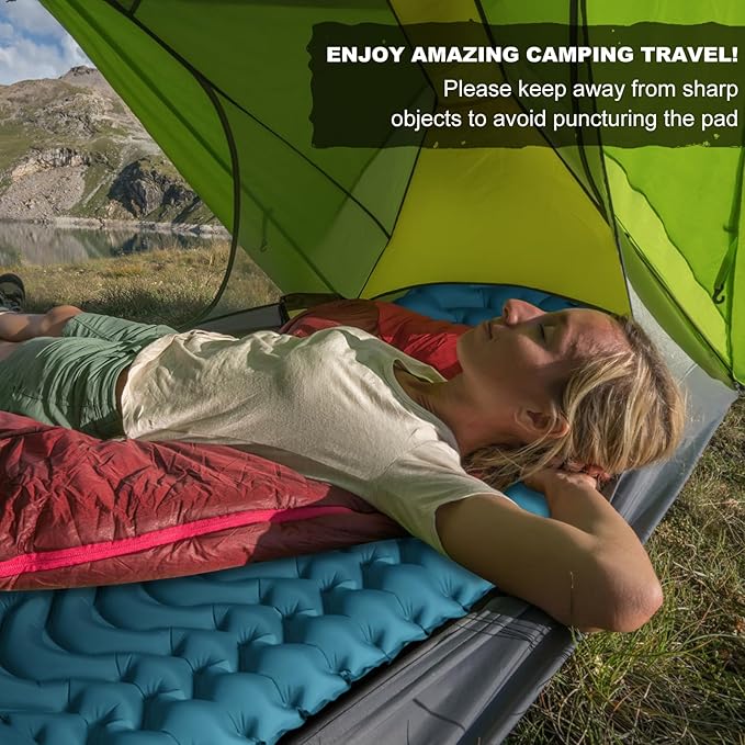 MEETPEAK Camping Sleeping Mat Inflatable Sleeping Pad Foot Press Lightweight Camping Pad for Backpacking Hiking Traveling Durable Waterproof Air Mattress Compact Camping Pad