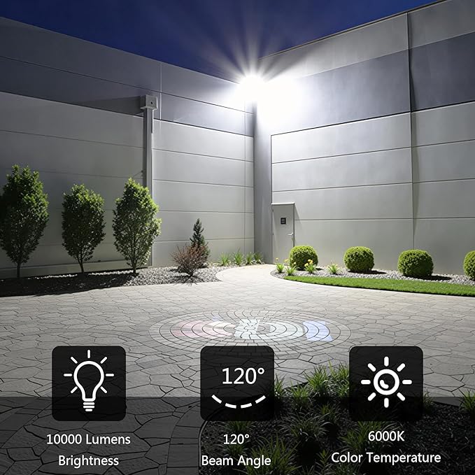 3 Pack 100W LED Flood Light Outdoor10000LM Super Bright Exterior Security Lights6000K Daylight White Work LightIP66 Waterproof Outside Floodlights Lighting for Backyard Yard Stadium House