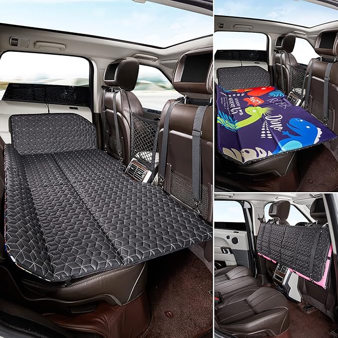 ABE Non-Inflatable Car MattressDouble-Sided Folding Car Bed Mattress SUVPortable SUV MattressCamping Mattress Back SeatBack Seat Extender for Dogs(Dinosaur World)