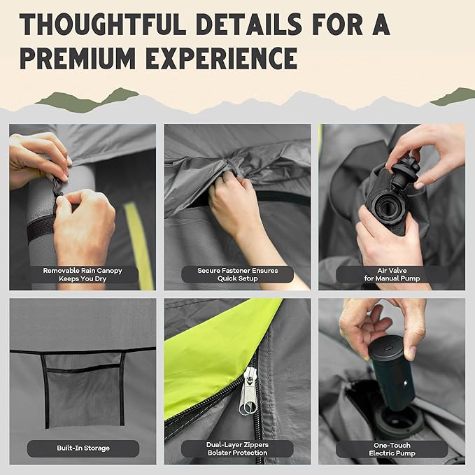 CloudCamp Inflatable Tents for Camping- 6 People Waterproof Oxford Fabric(210D) Quick Setup Air Tent with Manual &amp Battery Pump UV Protection 4-Season Inflatable Tent