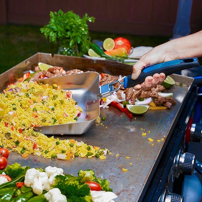 Razor Griddle Food Scooper Multi-Purpose Stainless Steel Griddle Food Mover Extra-Large Scooper for Bulk Meals Vegies for Outdoor Cooking BBQ Grilling Shovel Spatula for Stir Fry &amp More -088