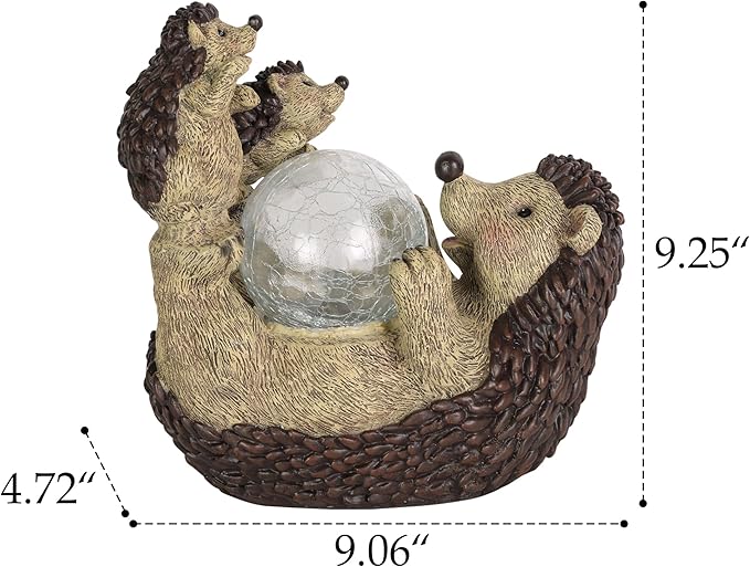 Solar Hedgehog Statue with Ball Lamp 9x5x9 Inch Outdoor Garden Decor Cute Resin Animal Figurine for Yard Pathway &amp Patio Lighting