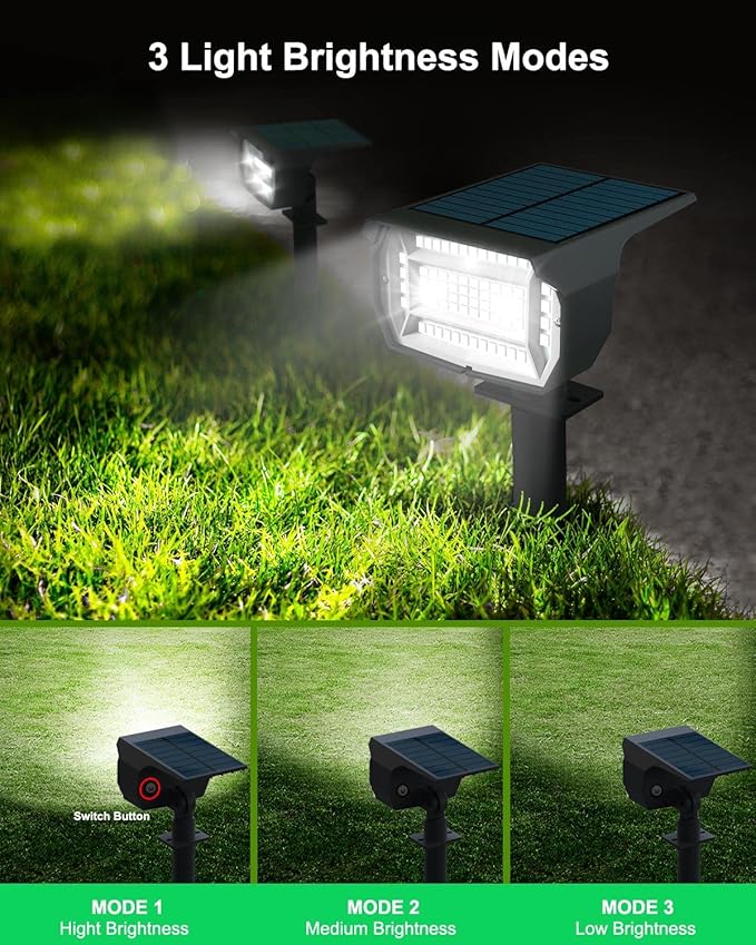 LOTMOS Solar Spot Lights Outdoor 6 Pack/72 LED/3 Lighting Modes 2-in-1 Solar Landscape Lights Auto On/Off IP67 Waterproof for Yard Tree Garden House (Cool White)