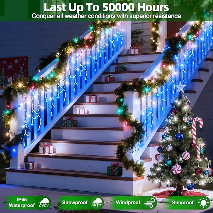 1620 LED Christmas Lights with 360Drops 164ft 12 Modes Blue and White Outdoor String Lights with Timer Dimmable Waterproof Hanging Twinkle Lights for Outside Holiday Wedding Party Eaves Yard Decor
