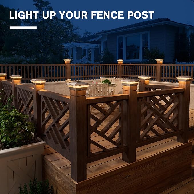 VOLISUN Solar Post Cap Light Outdoor 16packSolar Deck Fence - Post Lights Waterproof for 4x4 Wooden/4x4 Vinyl with Warm White/Cool White for Garden/Patio/Porch