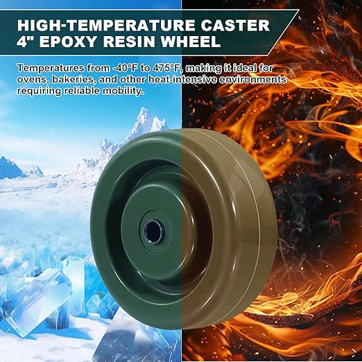 4 X1.5 High Temperature Caster Wheels: -40° F to +475° F Epoxy Resin Wheel (Made in USA) Ball Bearing-3/8 Bore Heavy Duty-700LB Capacity(10 Pack)