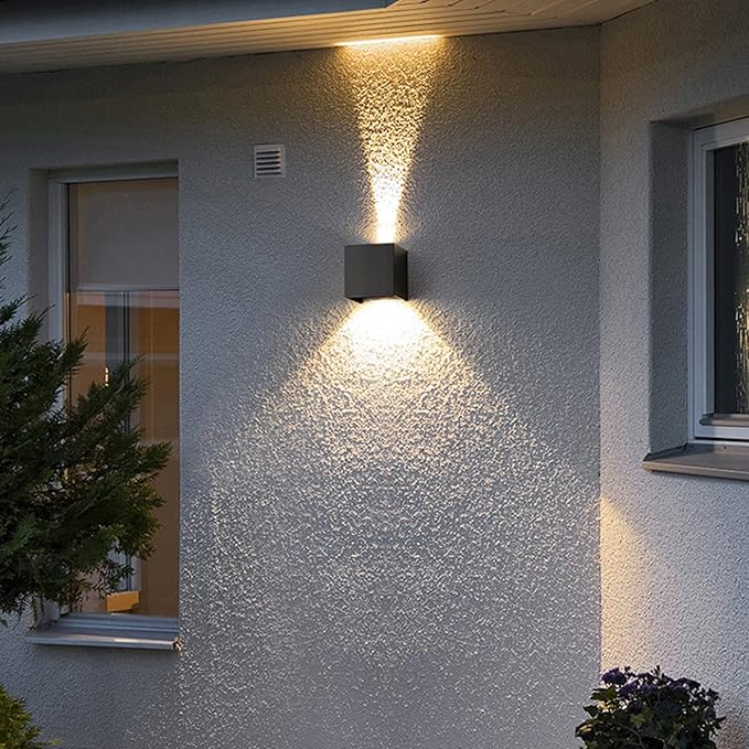 4 Pack LED Outdoor Sconces Wall Lights 20W Exterior/Interior Up and Down Lights IP65 Waterproof Modern Outdoor Lighting Fixtures Square Aluminum Wall Mount Light Black 3000K Warm Lights