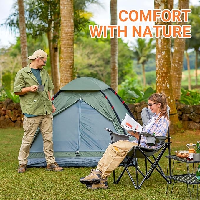 KingCamp Oversized Camping Folding Chair with Lumbar Support Heavy Duty Ergonomic Padded Arm Chair with Cooler Bag Cup Holder Portable for Outdoor