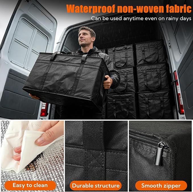 10 Pack Insulated Food Delivery Bags Bulk Insulated Bag XXXL Pizza Delivery Bags Foldable With Hard Bottom Insulated Cooler Bag for Grocery Catering Travel Hot/Cold Food Transport