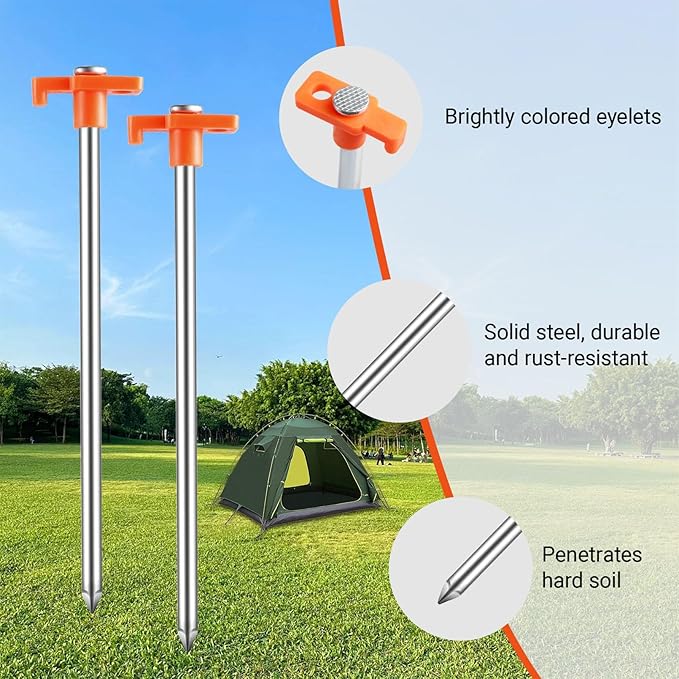 40 Pcs Tent Stakes9.8 Inch Ground StakesHeavy Duty Metal StakeNon-Rust Camping Metal Tent Spikes for Outdoor TripsGardenGrasslandHiking