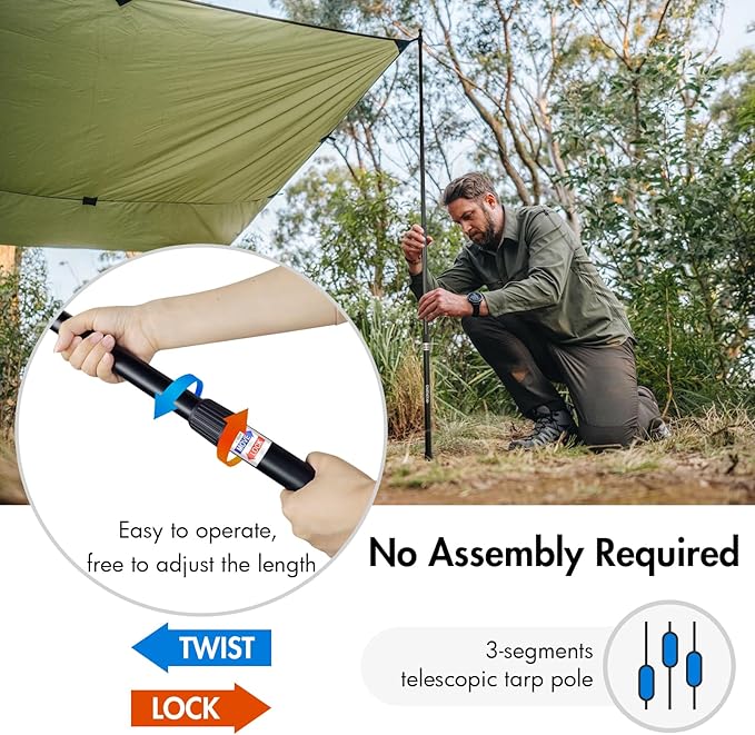 Tarp Poles Telescoping Tent Pole Set of 4 7.7ft Aluminum Lightweight Portable Support Rod with Protection Cap for Camping Awning Sun ShadesRain Fly Free Guylines &amp Stakes (4 Poles)