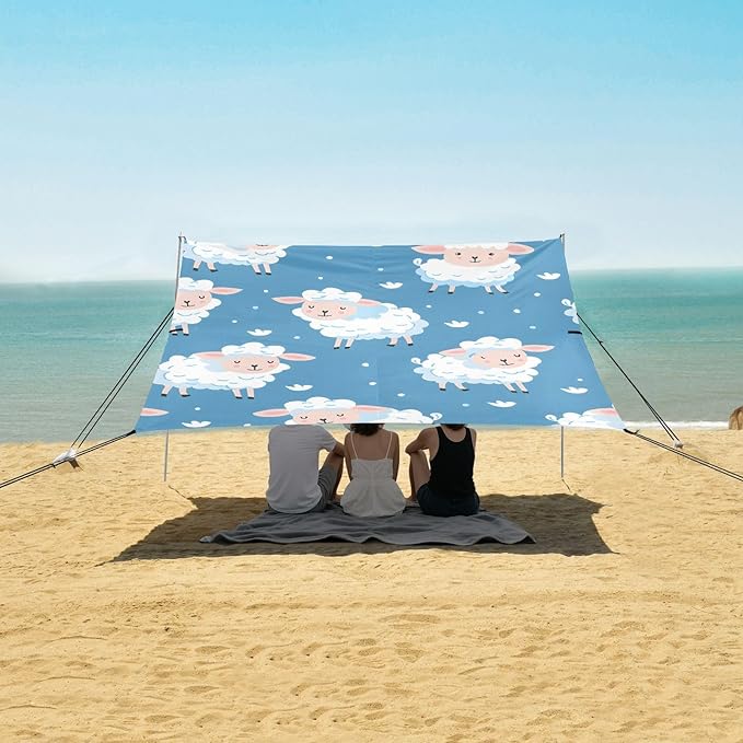 Sheep Pattern for Wrapping Paper and Flower Camping Sun Shelter Beach Tent Portable Beach Sun Shade Outdoor Canopy for Camping Trips Fishing Picnic