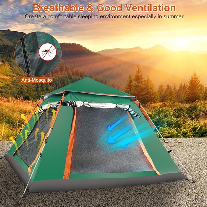 JHshop 4-5 Person Camping Instant Pop Up Tent 2/4/5Person Easy Setup for Camping Hiking and Outdoor Portable Beach Tent - Beach Tent Sun Shelter Outdoor Tent - Green