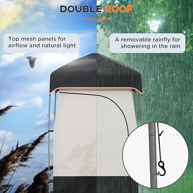 Outsunny Portable Shower Tent Privacy Shelter Camping Dressing Changing Tent Room with Solar Shower Bag Floor and Carrying Bag Black