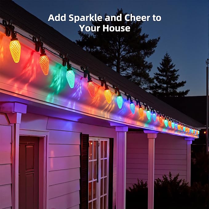 C9 LED Christmas Lights Outdoor 68ft 100 LED Waterproof Strawberry Christmas Decorations String Lights Plug in Vintage Christmas Tree Lights for Outside Roof Patio Wedding Party Multicolor
