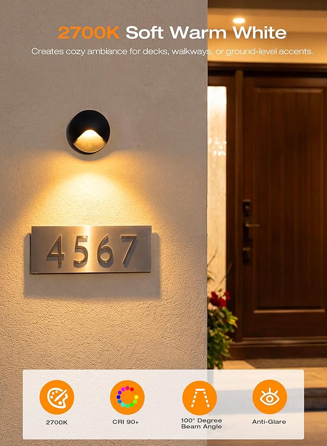 CLOUDY BAY [12 Pack] Anti-Glare Low Voltage LED Deck Lights - 12-24V Recessed Step Riser IP65 In-Ground Outdoor 2700K Warm White Aluminum Housing Oil Rubbed Bronze Finish