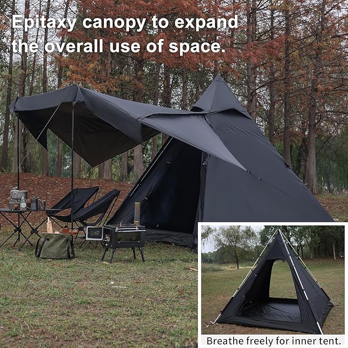 Camping Teepee Tent 2-4 Person Indian Tent Waterproof Instant Pyramid Spire Tents for Outdoor Hiking