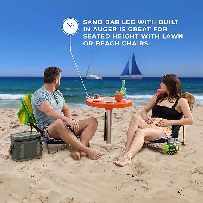 Manufacturers' Select ITC Beach Table with Sand Bar Auger Post Durable Beach Accessory Yard Campground Glamping in and Out of The Water. (Orange 31 Sand Bar)