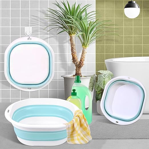 Collapsible Basin 3 Set Foldable Wash Basin Plastic Laundry Tub Space Saving Wash Tub for Dish Fruit Camping Laundry Hiking &amp Home (Blue)