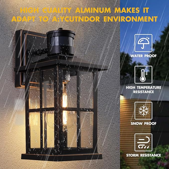 Outdoor Motion Sensor Light Black Exterior Wall Lighting FixturesDusk to Dawn Motion Sensor Outdoor Lights Waterproof Front Porch Light Lantern for Garage Patio. (Black 1 Pack)