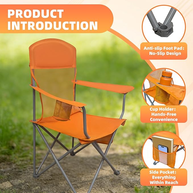Lightweight Camping Chair for Adults 300lbs Capacity Foldable Portable Lawn Chair with Carry Bag Outdoor Chair for Camping Lawn Beach &amp Travel Orange