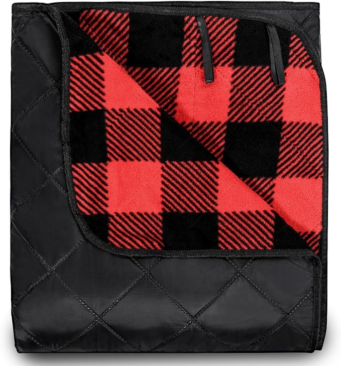 REDCAMP Extra Large Waterproof Stadium Blanket for Cold Weather Soft Warm Fleece Camping Blanket Windproof for Camping Hiking Traveling Picnic Sports 79x 79 Red and Black Grid