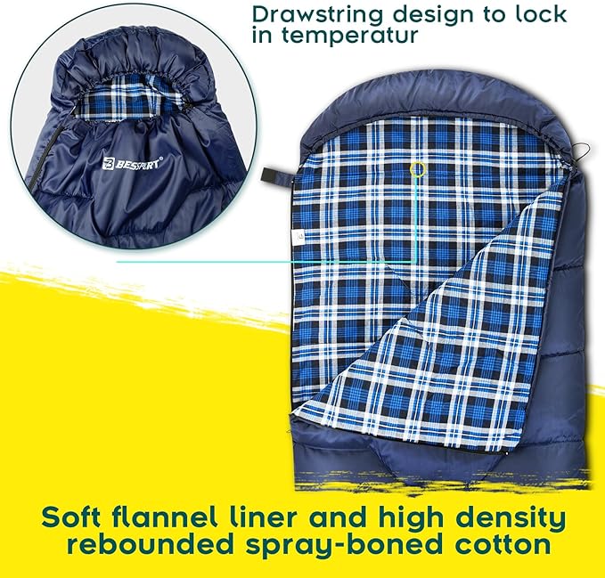 Bessport Sleeping Bag Winter | Flannel Lined 18℉ - 32℉ Extreme 3-4 Season Warm &amp Cool Weather Adult Sleeping Bags Large | Lightweight Waterproof for Camping Backpacking Hiking