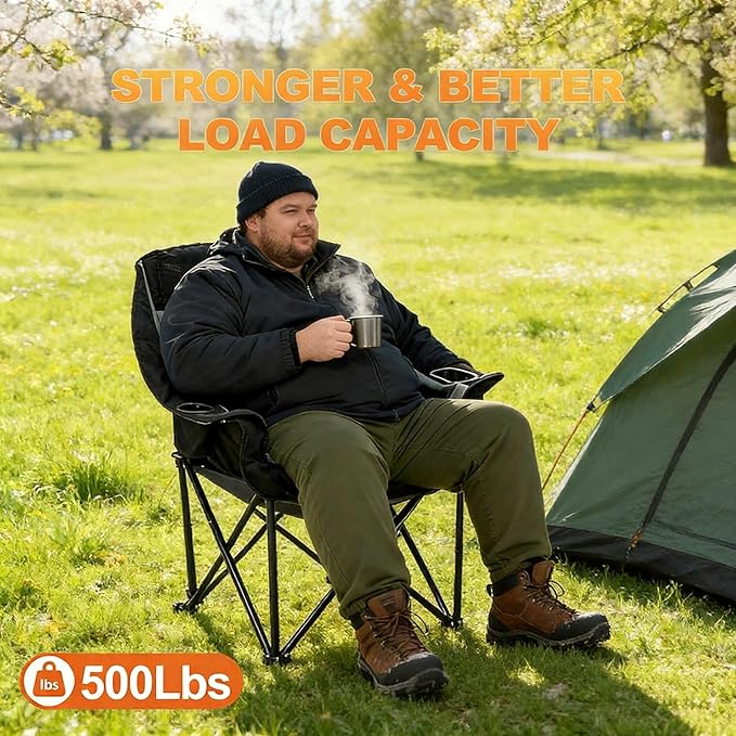 CypherX Oversized Heated Camping Chair 3 Heat Levels Folding Camping Chairs for Adults Heavy Duty Padded Lawn Chair for Outdoor Sports Lawn Fishing Garden Portablen (No Battery)