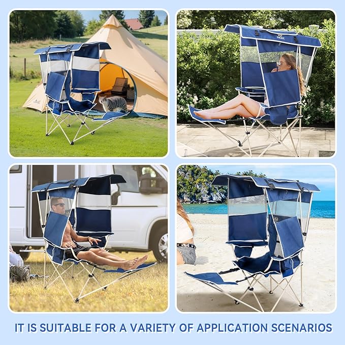 CDEN Canopy Chair Camping Chair with Canopy Chair with Shade Beach Chair USB Type-C DC outlets for Phone provided 30W Output with Solar Panel footrest (2 Pack)