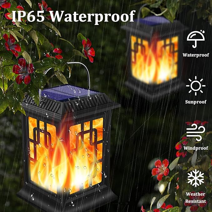 Outdoor Solar Lanterns Flickering Flame Solar Lights Hanging Waterproof LED Garden Umbrella Decorative Lighting with 2 Lighting Modes for Patio Garden Deck Yard