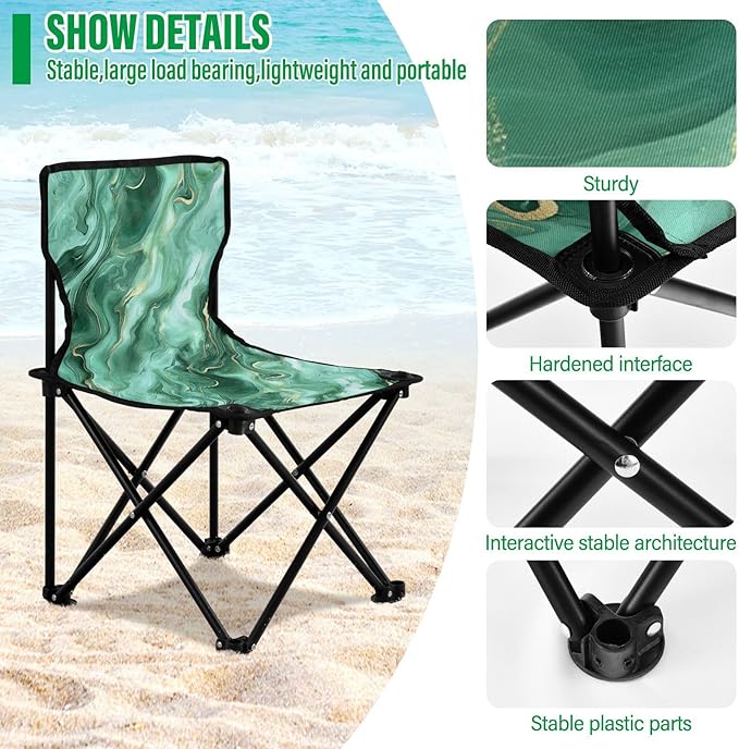 Greenish-Gold Marble Collapsible Portable Chairs for Adults Ultralight Beach Chair Backpack with Carrying Bag Lawn Chairs for Adults Heavy Duty for Hiking Fishing