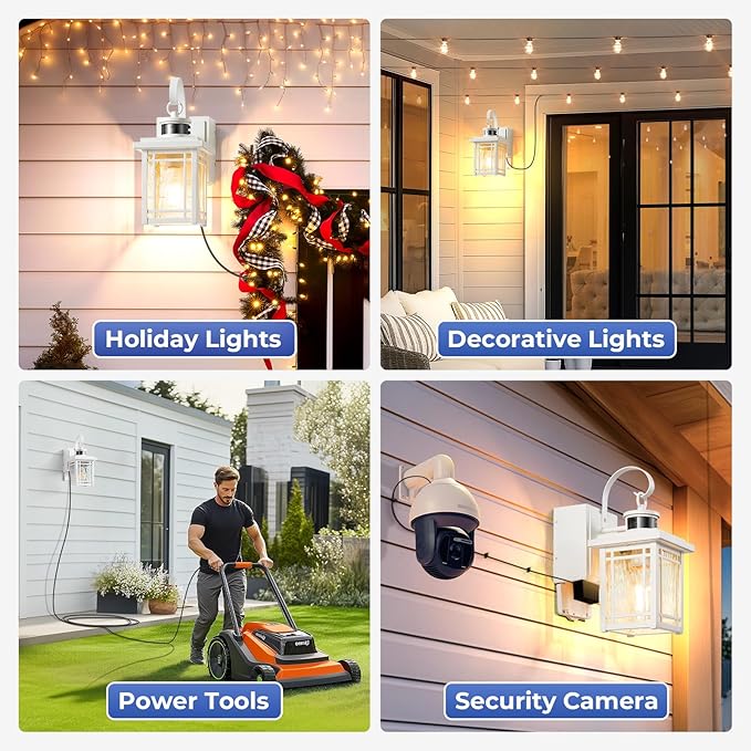 Outdoor Porch Light with GFCI Outlet White Exterior Lighting Fixtures Wall Mount Motion Sensor Outdoor Wall Sconce Anti-Rust Coach Lights for Garage Modern Patio Lantern Lights for House