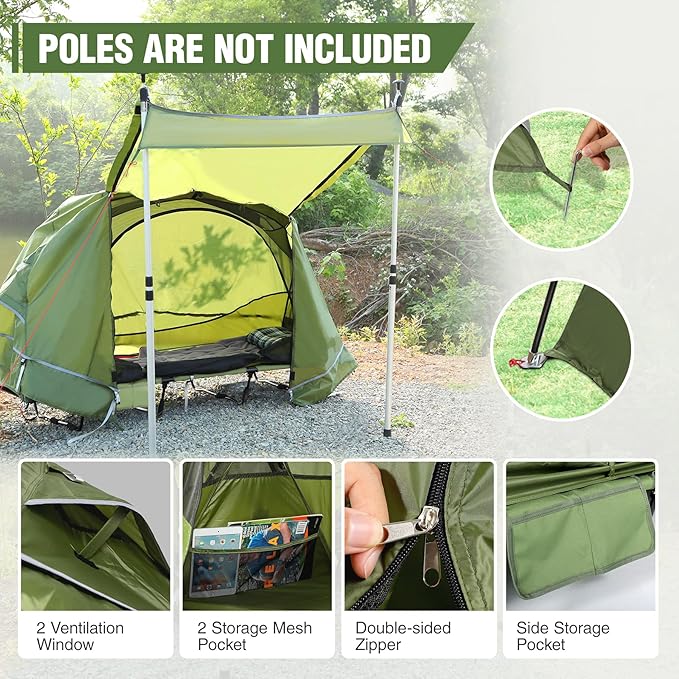 REDCAMP 1 Person Camping Cot Tent for Adults Waterproof Elevated Tent with Cot for Trip Picnic Army Green 75x28x48