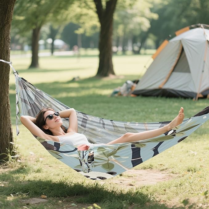 Sloth Leaves Camping Hammock Single Portable Hammocks with Tree Straps &amp Attached Carry Bag 330Lbs Capacity Perfect for Outside Indoor Hiking Beach Backpack Travel