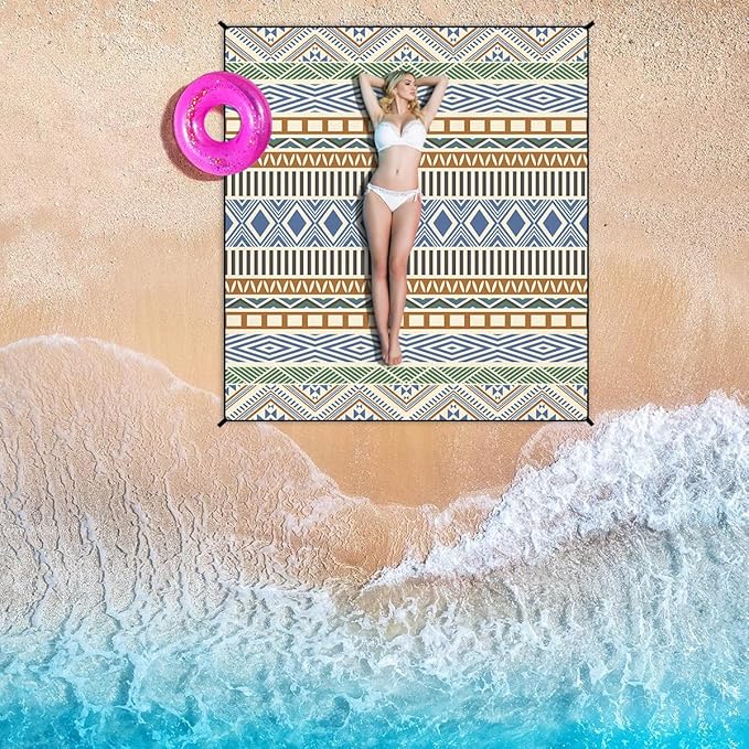 Beach Blanket Waterproof Sandproof Beach Mat Extra Large 86.6‘’×70.8‘’ Portable Foldable Quick Drying Outdoor Picnic Mat Beach Accessories for Travel Camping Hiking