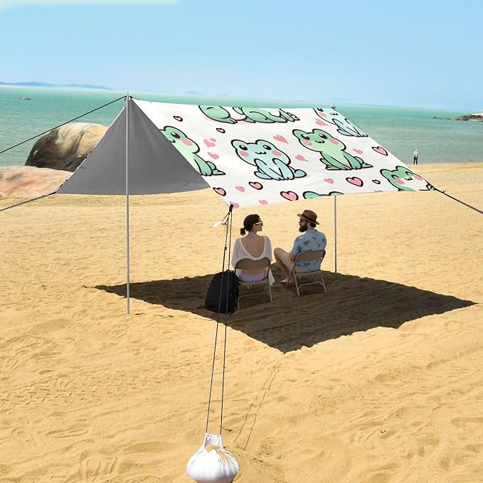 Cute Frog Love Camping Sun Shelter Beach Tent Portable Beach Sun Shade Outdoor Canopy for Camping Trips Fishing Picnic